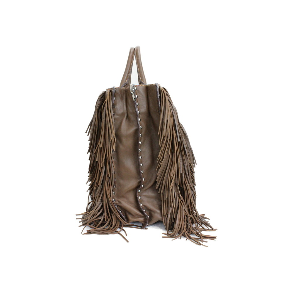 PRADA Fringe Bag Brown Leather Handbag Mothers - Picture 3 of 7